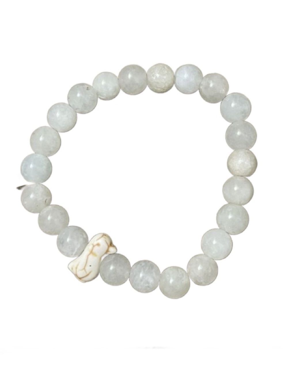 Selenite Crystal Beaded Elastic Bracelet w/Stone Puffin Accent - Women’s Jewelry